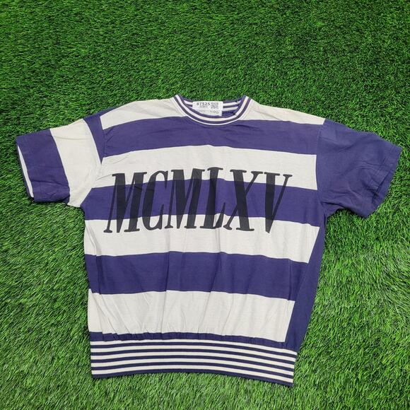 Vintage 90s MOD Stripes Shirt Womens Large 23x22 Boxy Baggy - Picture 1 of 16